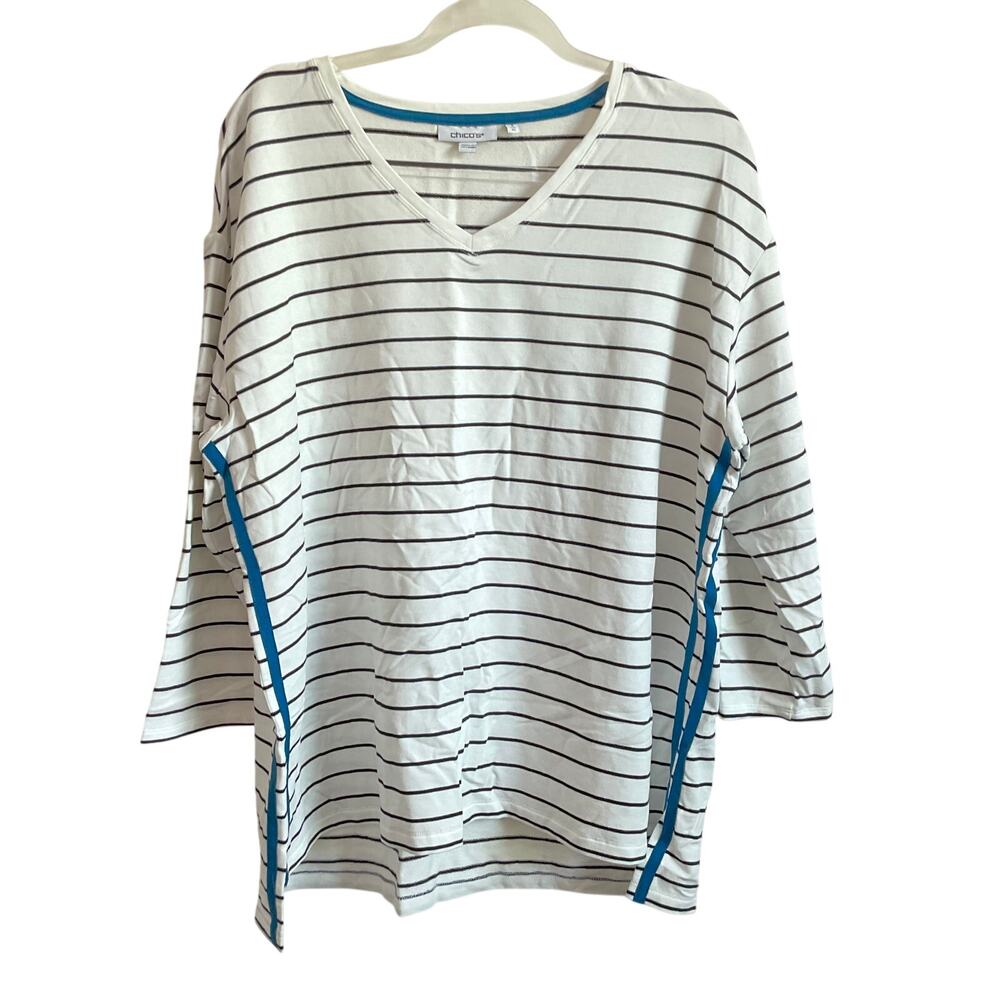 Chico’s Striped‎ Terry Cloth 3/4 Sleeve Nautical Top - Size XL
